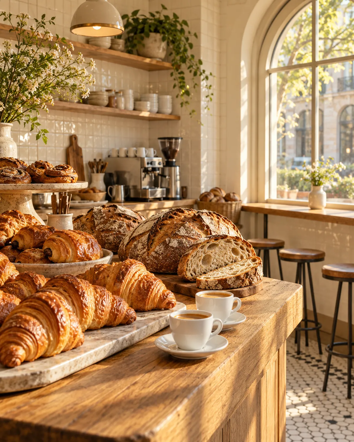 Fresh loaves on a wooden board