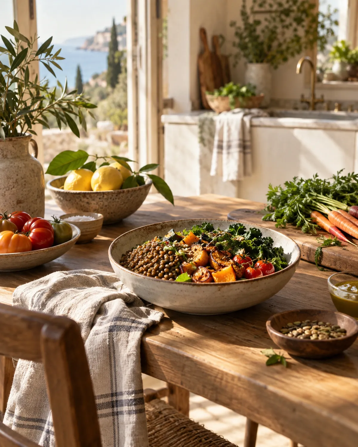 Ingredienti freschi di stagione su un tavolo